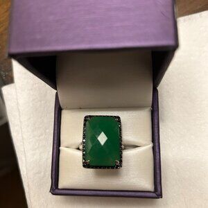 Ben Bridge/Lisa Bridge Green Chalcedony & Black Sapphire Ring